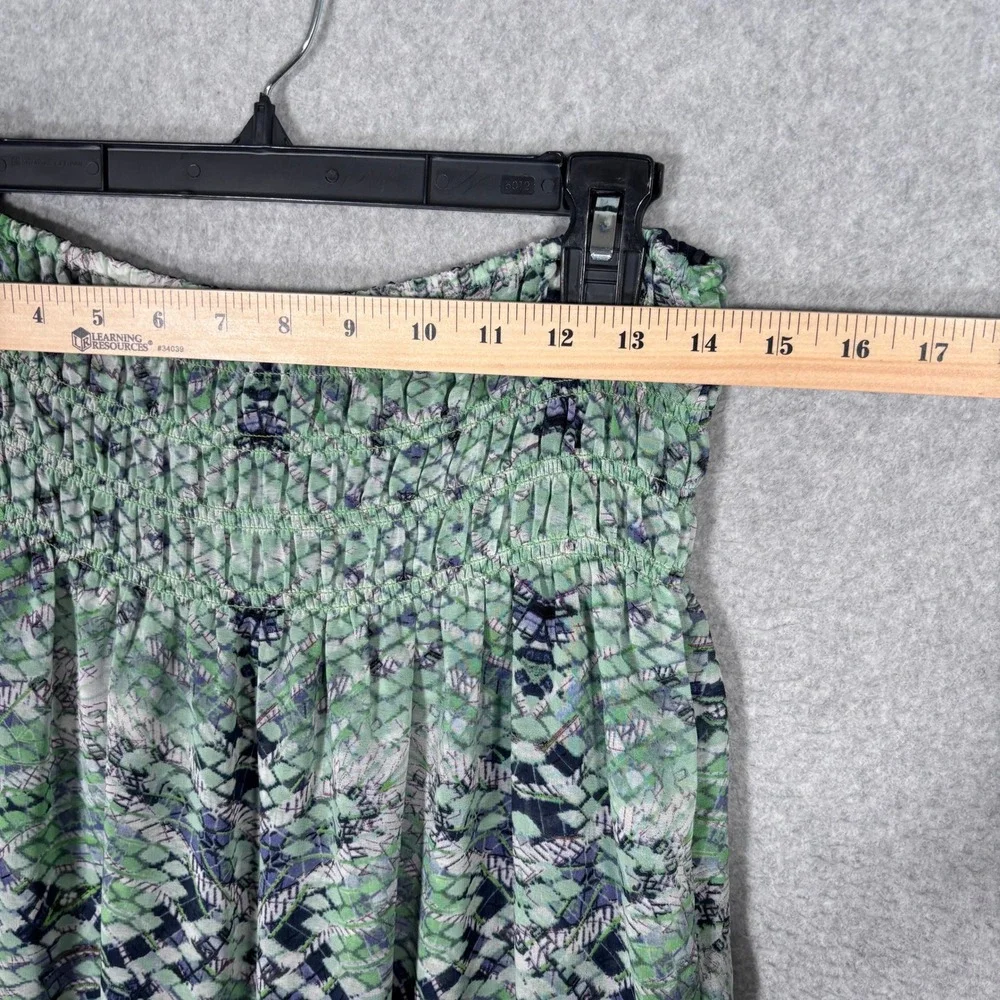 Cabi Reversible Midi Skirt Small Green Navy Snakeskin Abstract Smocked Waist 764